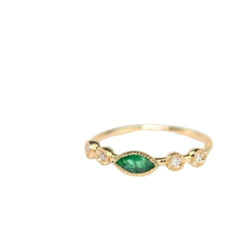 HeartsAndYou 0.4ct Natural Emerald Wed Band Vintage-Inspired Minimalist 14k SOLID Yellow Gold