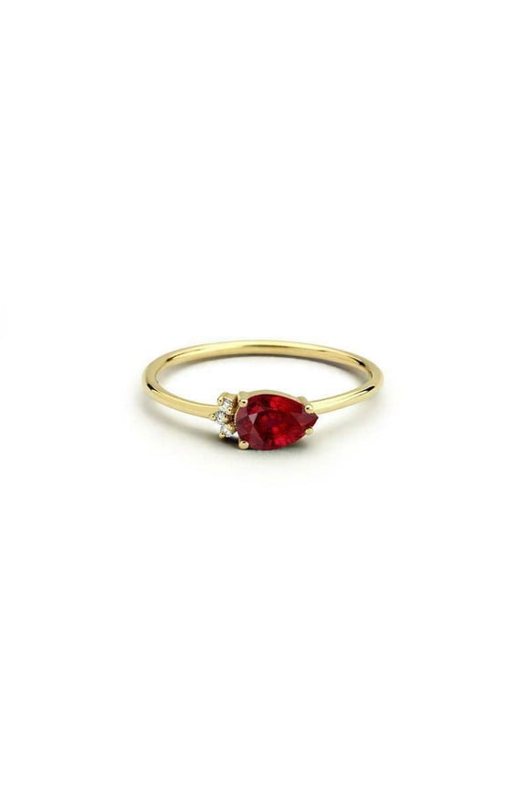 0.4ct Natural Ruby & Diamond Petite Minimalist Engage Ring 14k SOLID Yellow Gold