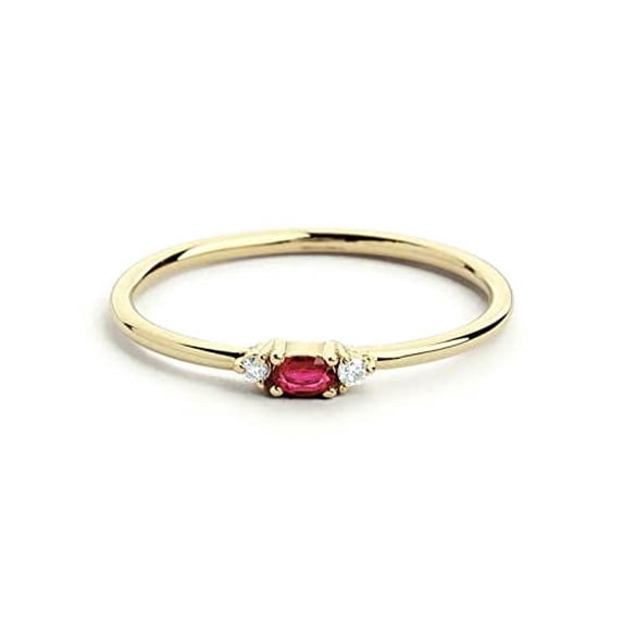 HeartsAndYou 0.4ct Natural Ruby Diamond Trilogy Minimalist Engage Ring 14k SOLID Yellow Gold