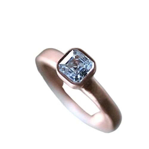 HeartsAndYou 0.5ct Asscher Cut Moissanite Engagement Ring for Women Bezel Set Solitaire 18k Rose Gold Over Silver