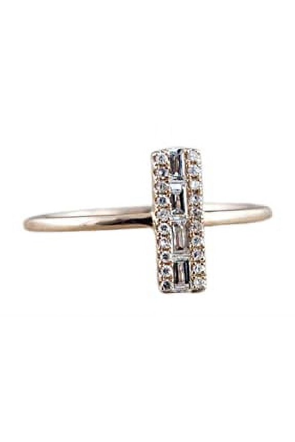 0.5ct Baguette Cut Moissanite Engagement Ring for Women 18k Rose Gold Over Silver Vertical Bar