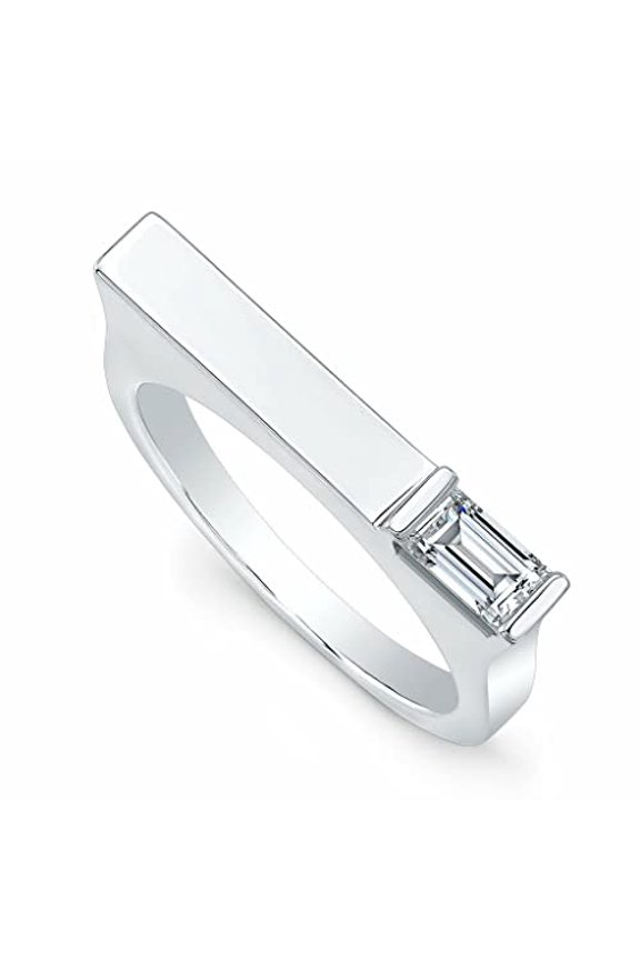 0.5ct Emerald Cut Moissanite Match Stick Engagement Ring for Women 18k White Gold Over Silver