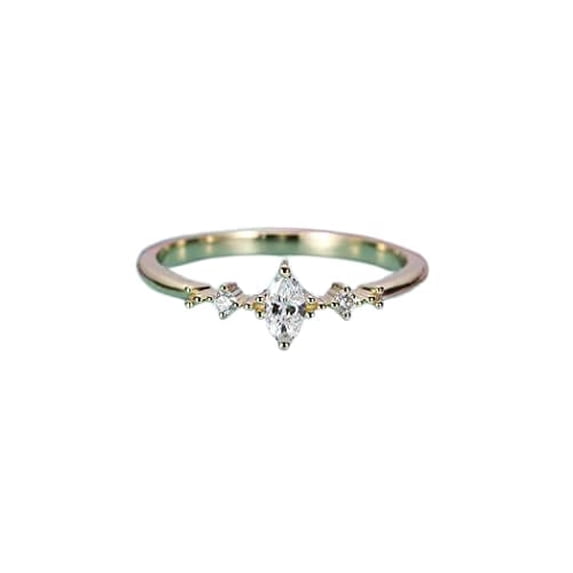 HeartsAndYou 0.5ct Marquise Moissanite Minimalist Slim Trilogy Engagement Ring for Women 18k Rose Gold Over Silver
