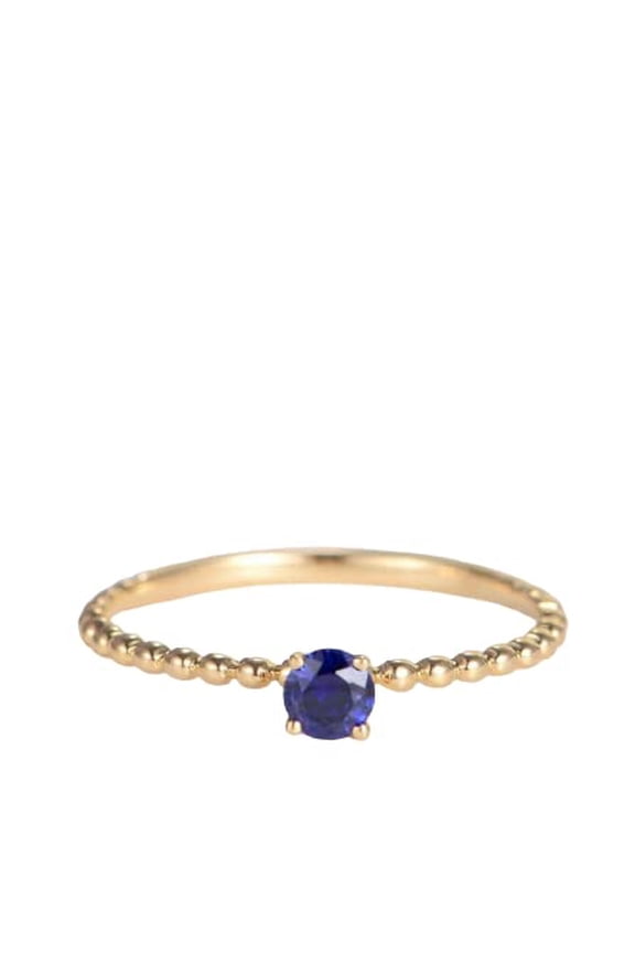 0.5ct Natural Blue Sapphire Beaded Ball Solitaire Ring 14k SOLID Yellow Gold
