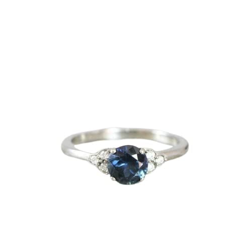 HeartsAndYou 0.5ct Natural Blue Sapphire & Diamond Accents Ring 100% 14k SOLID White Gold