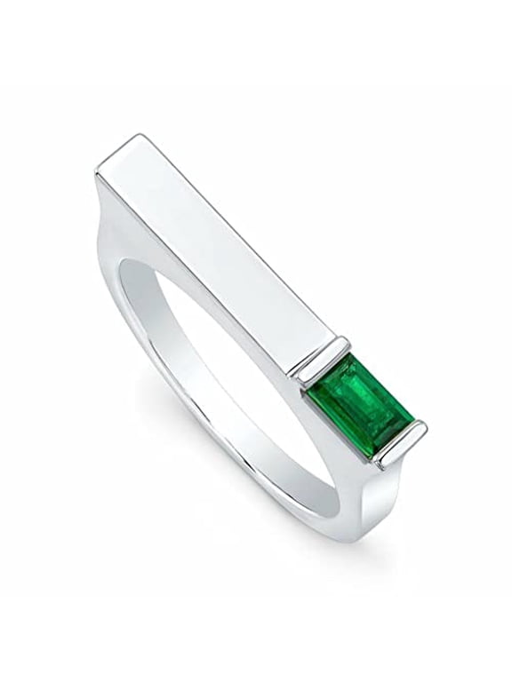 0.5ct Natural Emerald Match Stick Shaped Stackable Ring 14k SOLID White Gold