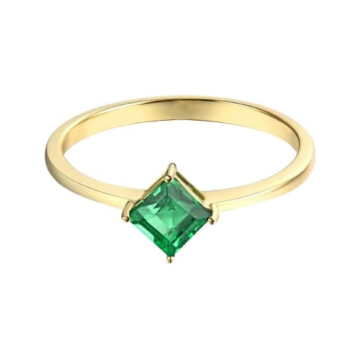 HeartsAndYou 0.5ct Natural Green Emerald Kite Set Solitaire Ring 100% 14k SOLID Yellow Gold