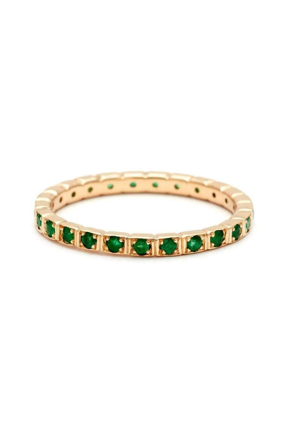 0.5ct Natural Green Emerald Square Block Eternity Band 14k SOLID Yellow Gold