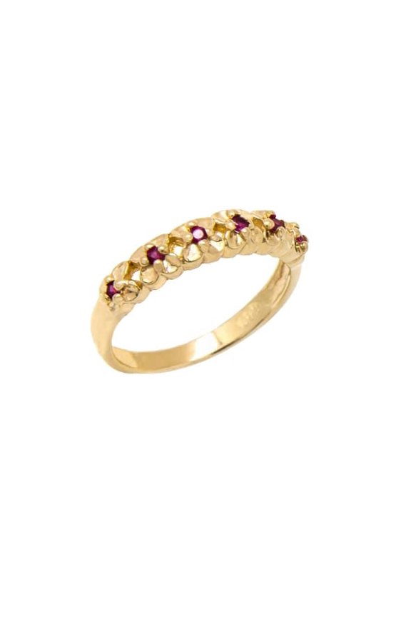 0.5ct Natural Pink Ruby Floral Petite Wedding Band Ring 14k SOLID Yellow Gold