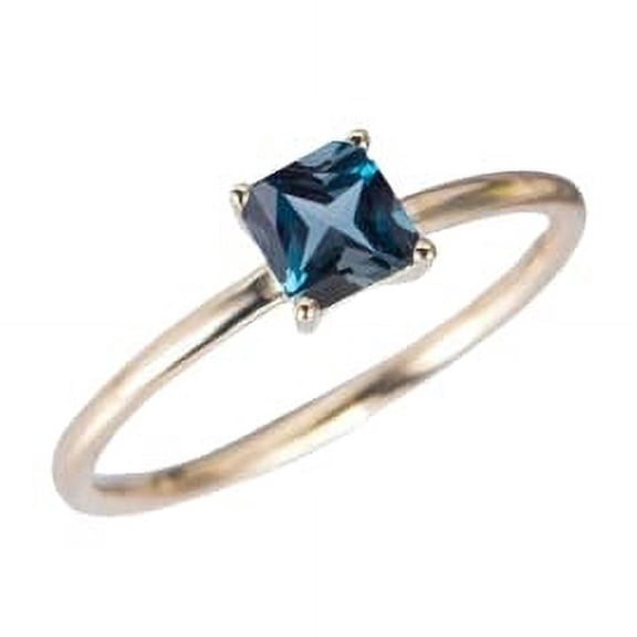 HeartsAndYou 0.5ct Natural Princess London Blue Topaz Ring Solitaire 14k SOLID Yellow Gold