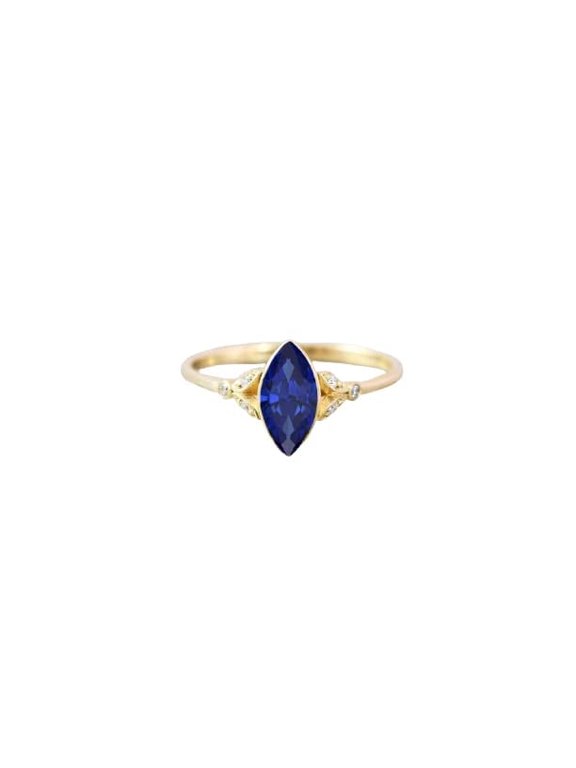 0.5ct Natural Sapphire & Diamond Floral Leaf Design Ring 14k SOLID Yellow Gold
