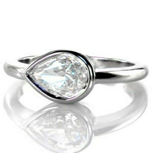 HeartsAndYou 0.5ct Pear Cut Moissanite Bezel Set Solitaire Engagement Ring for Women 18k White Gold Over Silver Stylish
