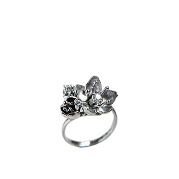 HeartsAndYou 0.5ct Round Cut Moissanite Engagement Ring for Women Flower Statement 18k White Gold Over Silver