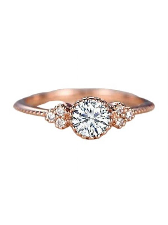 0.5ct Round Cut Moissanite Engagement Ring for Women Petite Minimalist 18k Rose Gold Over Silver