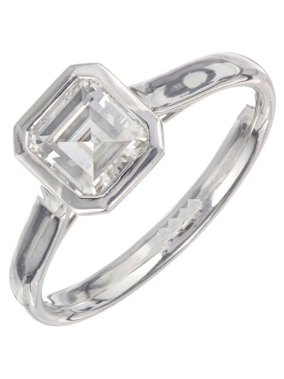 0.6ct Asscher Cut Moissanite Engagement Ring for Women Bezel Set Solitaire 18k White Gold Over Silver
