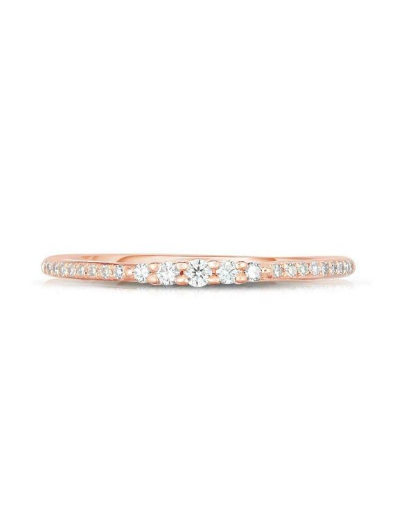 0.6ct Round Cut Moissanite Engagement Ring for Women 18k Rose Gold Over Silver Petite Minimalist