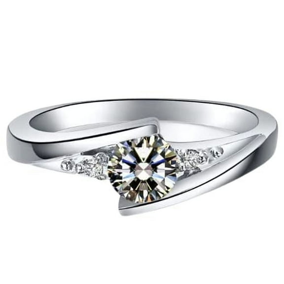 HeartsAndYou 0.6ct Round Cut Moissanite Engagement Ring for Women 18k White Gold Over Silver Classic Design Women