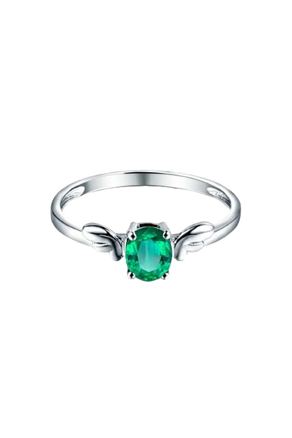 0.75ct Natural Green Emerald Angel Wings Solitaire Ring 14k SOLID White Gold