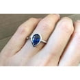 thumbnail image 1 of HeartsAndYou 0.7ct Natural Pear Blue Sapphire Ring Bezel Set Solitaire 14k SOLID White Gold, 1 of 8
