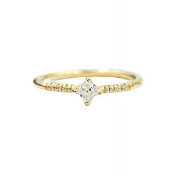 HeartsAndYou 0.7ct Princess Cut Moissanite Solitaire with Accent Ring 18k Yellow Gold Over Silver