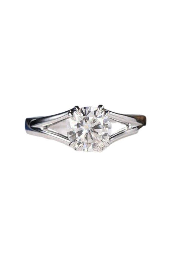 0.7ct Round Cut Moissanite Engagement Ring for Women 18k White Gold Over Silver Split Shank