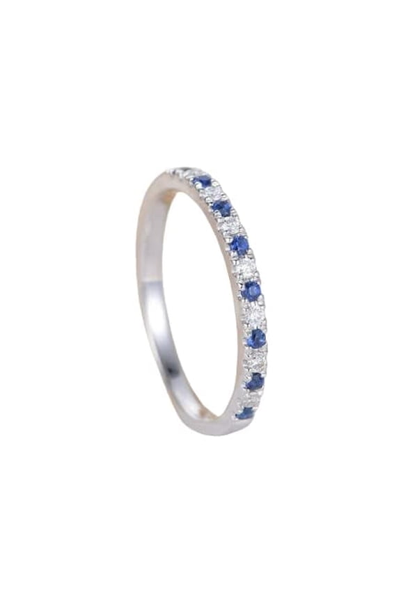 1.09ct Natural Sapphire Diamond Wedding Band Half Eternity 14k SOLID White Gold
