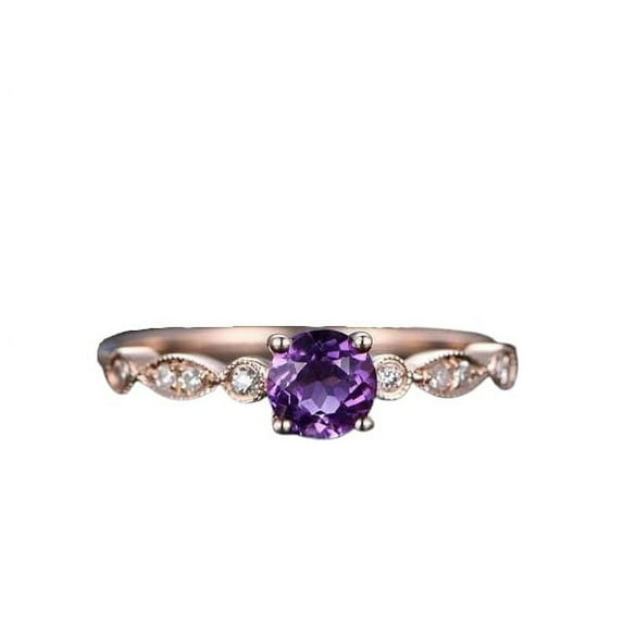 HeartsAndYou 1.17ct Natural Amethyst Diamond Solitaire with Accents Ring 14k SOLID Rose Gold