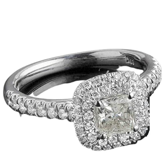 HeartsAndYou 1.19ct Radiant Cut Moissanite Engagement Ring for Women Double Halo 18k White Gold Over Silver