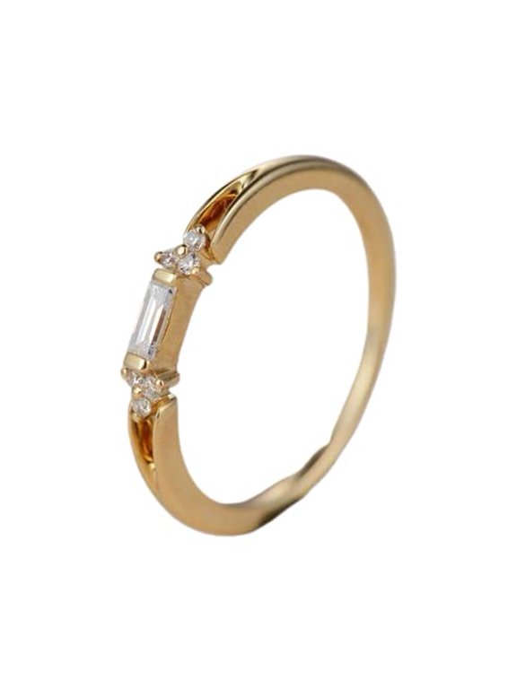 1.1ct Baguette Cut Moissanite Engagement Ring for Women Petite Minimalist 18k Yellow Gold Over Silver