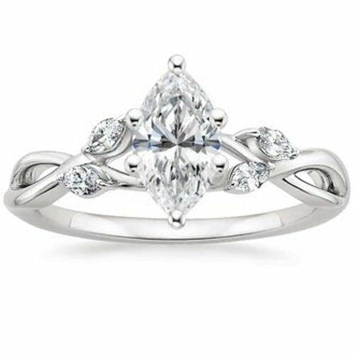 HeartsAndYou 1.1ct Marquise Cut Moissanite Fancy Solitaire Engagement Ring for Women 18k White Gold Over Silver