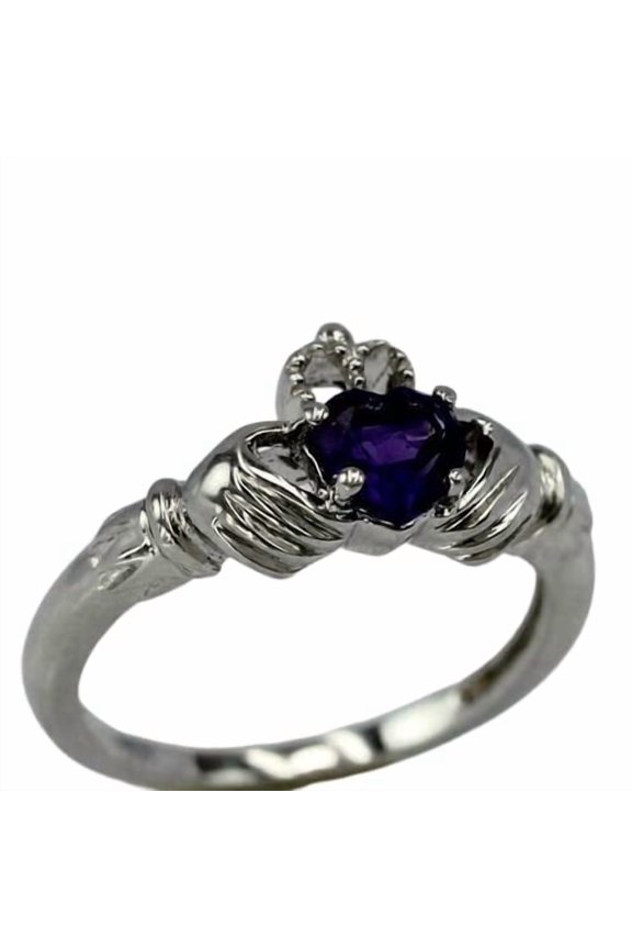 1.1ct Natural Purple Amethyst Claddagh Engagement Ring 100% 14k SOLID White Gold