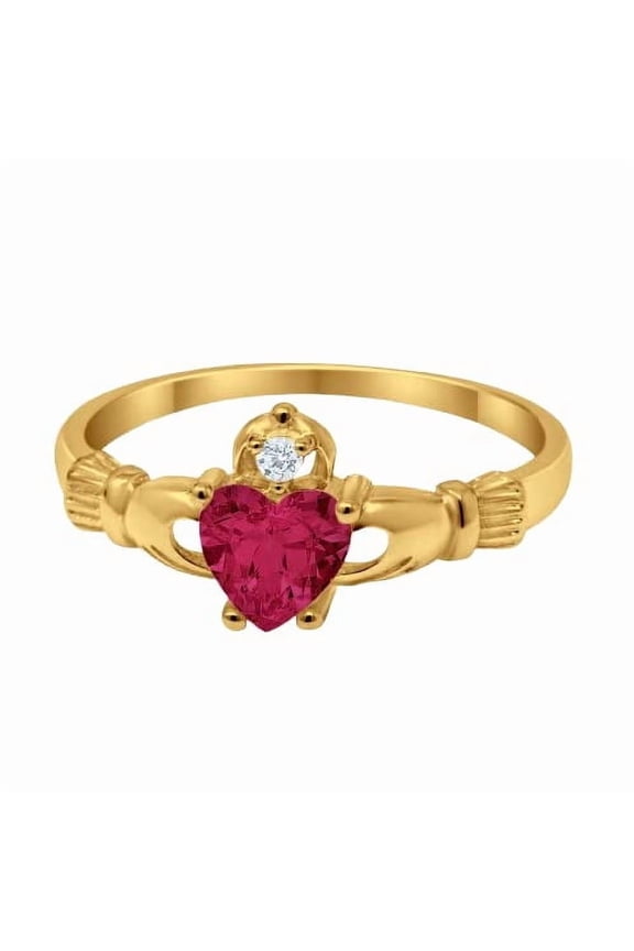 1.1ct Natural Ruby Diamond Engagement Ring Claddagh Irish 14k SOLID Yellow Gold