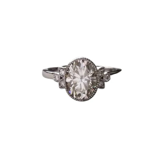 HeartsAndYou 1.1ct Oval Cut Moissanite Vintage Inspired Milgrain Engagement Ring for Women 18k White Gold Over Silver