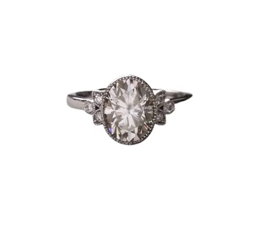 HeartsAndYou 1.1ct Oval Cut Moissanite Vintage Inspired Milgrain Engagement Ring for Women 18k White Gold Over Silver
