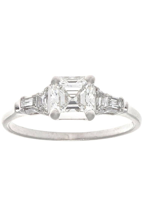 1.2ct Asscher Cut Moissanite Engagement Ring for Women 5 Stone Solitaire 18k White Gold Over Silver