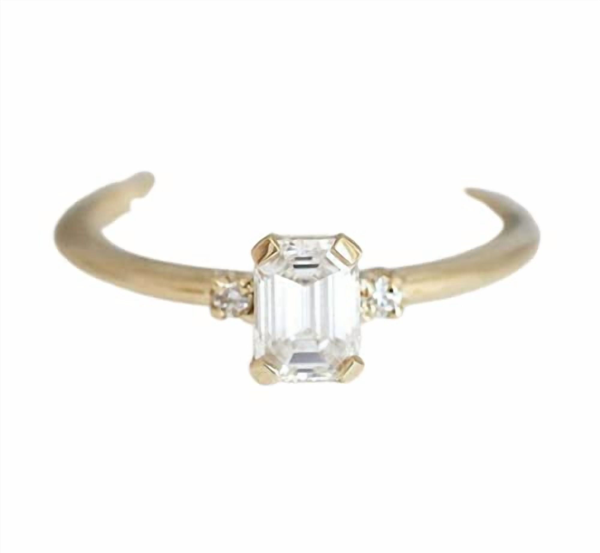 HeartsAndYou 1.2ct Emerald Cut Moissanite Engagement Ring for Women 18k Yellow Gold Over Silver Trilogy