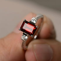 HeartsAndYou 1.2ct Emerald Cut Natural Red Garnet Ring 14k SOLID White Gold Moissanite Accent