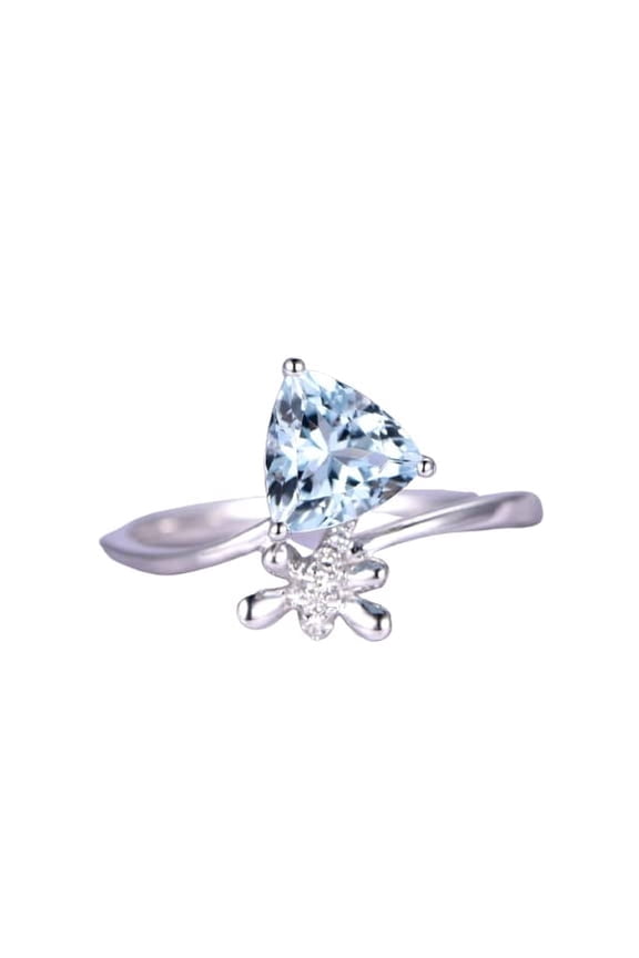 1.2ct Natural Aquamarine & Diamond Dragonfly Gift Ring 100% 14k SOLID White Gold