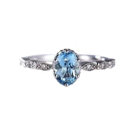 HeartsAndYou 1.2ct Natural Aquamarine Diamond Ring Milgrain Art Deco 14k SOLID White Gold