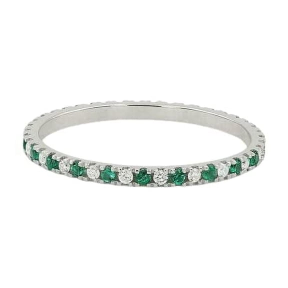 HeartsAndYou 1.2ct Natural Emerald & Diamond Full Eternity Wedding Band 14k SOLID White Gold