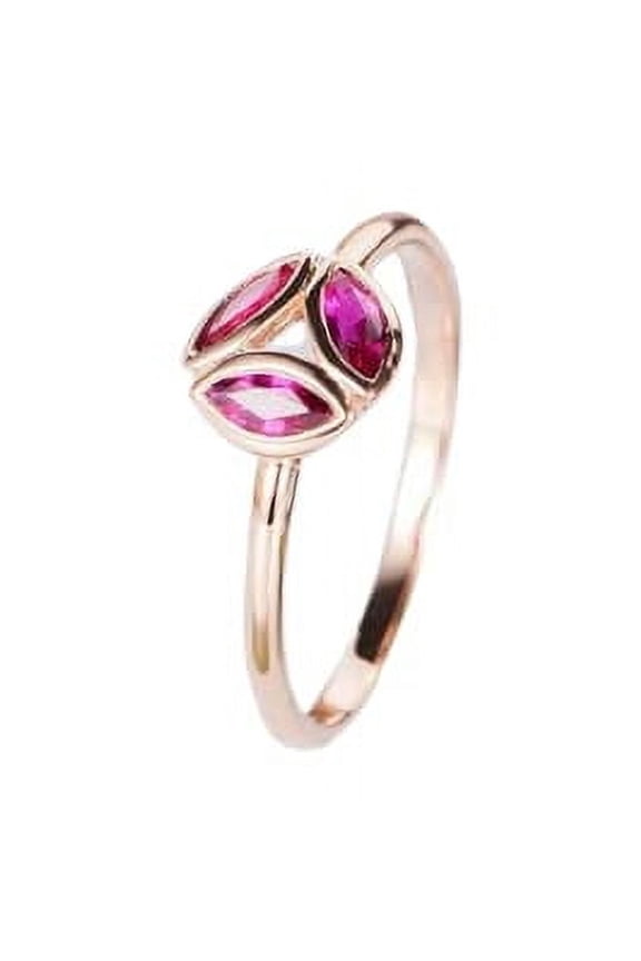 1.2ct Natural Marquise Pink Ruby Ring 3 Stone Leaf Design 14k SOLID Rose Gold
