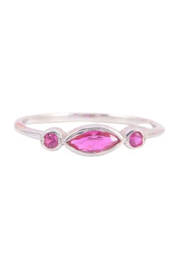 1.2ct Natural Marquise Pink Ruby Ring Trilogy Solitaire 14k SOLID White Gold