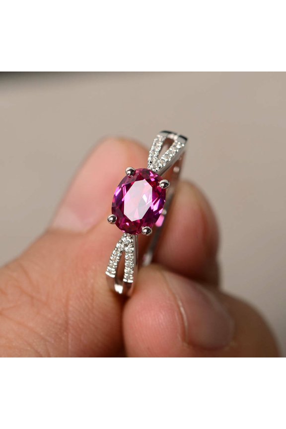 1.2ct Natural Pink Ruby Engagement Ring 14k SOLID White Gold Split Shank Women