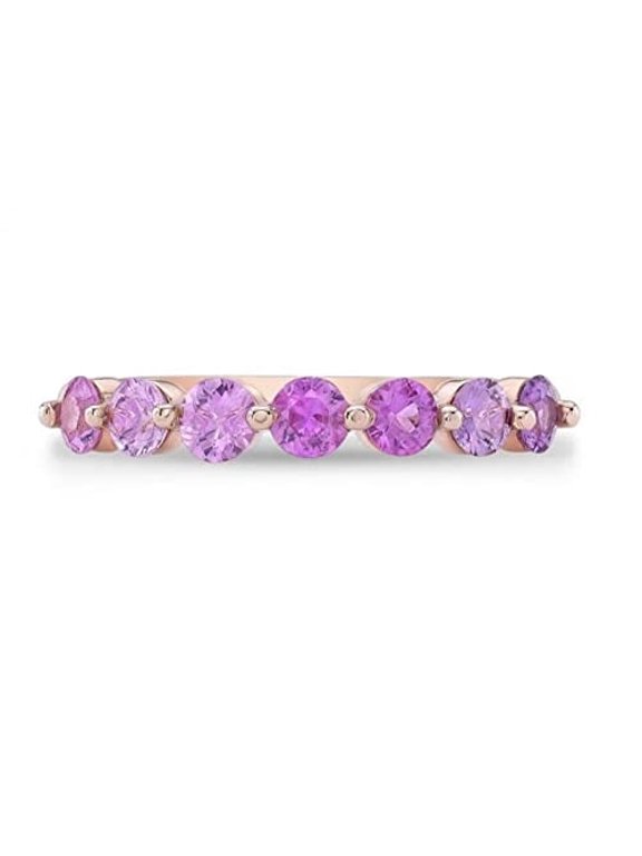 1.2ct Natural Pink Sapphire Band 14k Solid Rose Gold Bubble Women Half Eternity