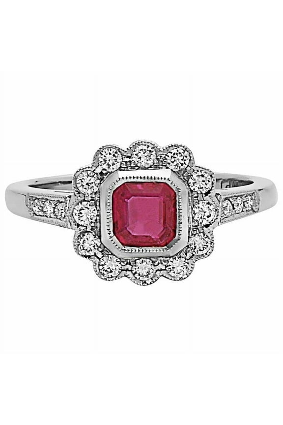 1.2ct Natural Ruby & Diamond Engagement Ring Art Deco Halo 14k SOLID White Gold