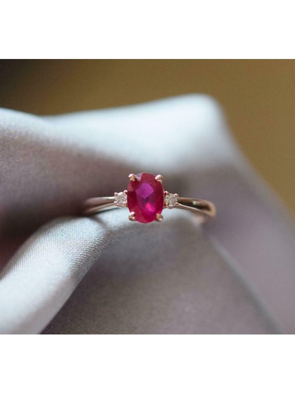 1.2ct Natural Ruby & Diamond Ring Trilogy 100% REAL 14k SOLID Rose Gold