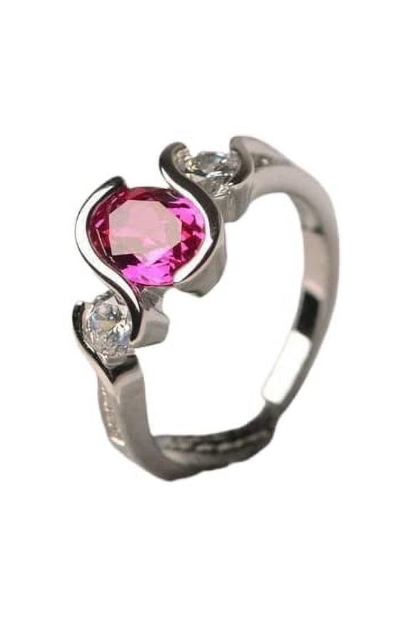 1.2ct Natural Ruby Diamond Wave Design Trilogy Accent Ring 14k SOLID White Gold