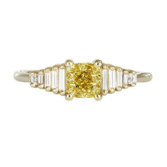 HeartsAndYou 1.2ct Natural Yellow Sapphire Accented Solitaire Ring 100% 14k SOLID Yellow Gold