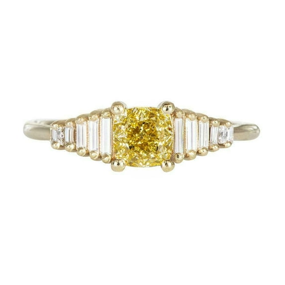 HeartsAndYou 1.2ct Natural Yellow Sapphire Accented Solitaire Ring 100% 14k SOLID Yellow Gold