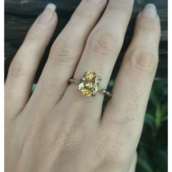 HeartsAndYou 1.2ct Natural Yellow Sapphire Engagement Ring Solitaire 14k SOLID White Gold